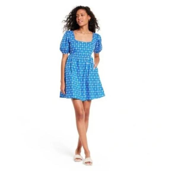 Rhode Dresses Rhode X Target Blue Eyelet Mini Dress Puff Sleeve Embroidered - Picture 2 of 10